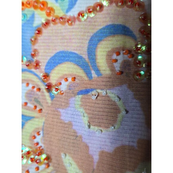 Womens Sequin Embellished Floral Mesh Top Size Medium Y2K Fairy Groovy Art Sheer - Picture 5 of 11